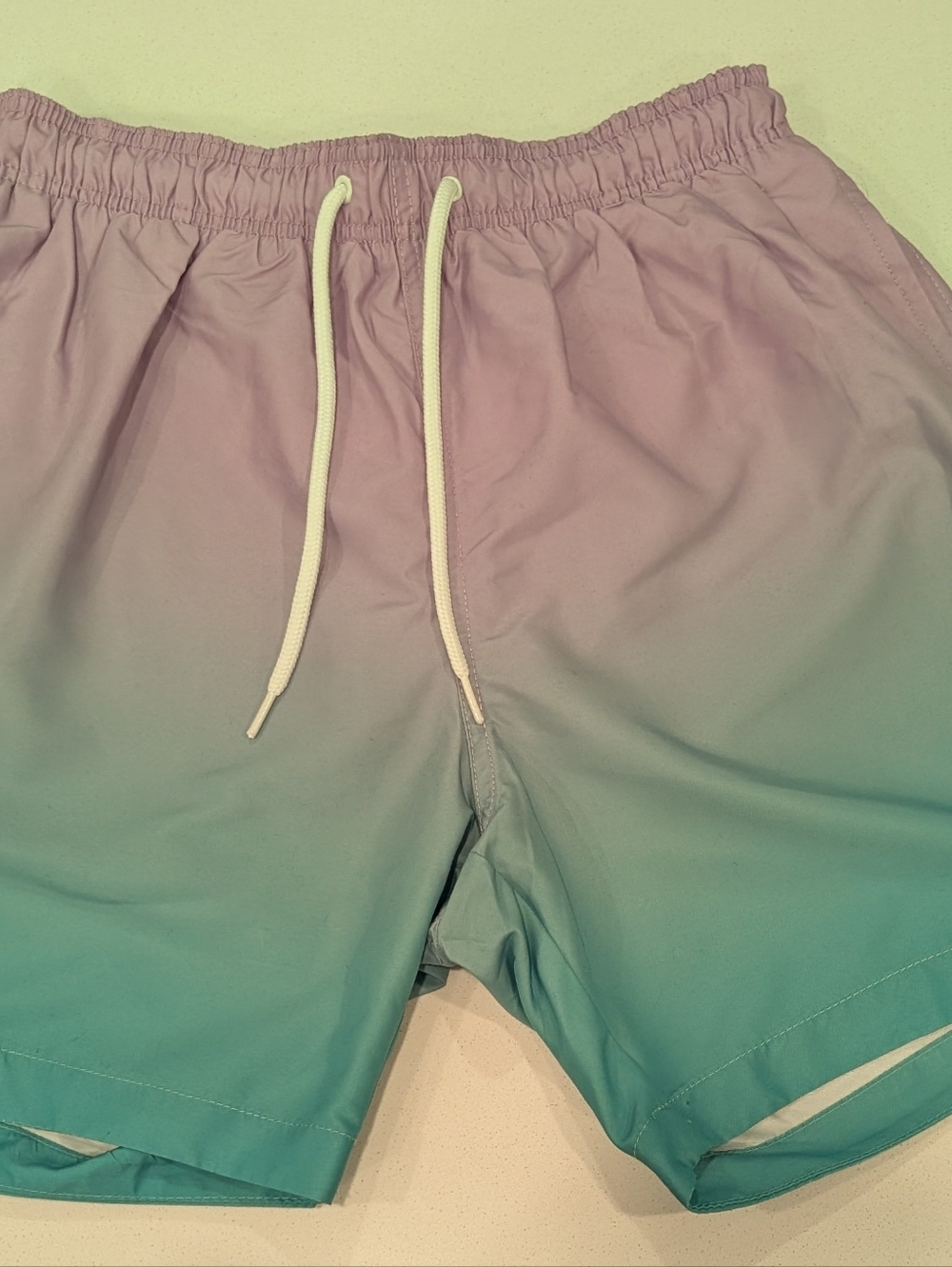 H&M Gradient Swim Shorts in Lavender to Teal with White Drawcord